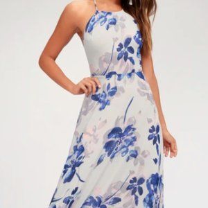 Lulus All I Need Grey Floral Print Maxi Dress